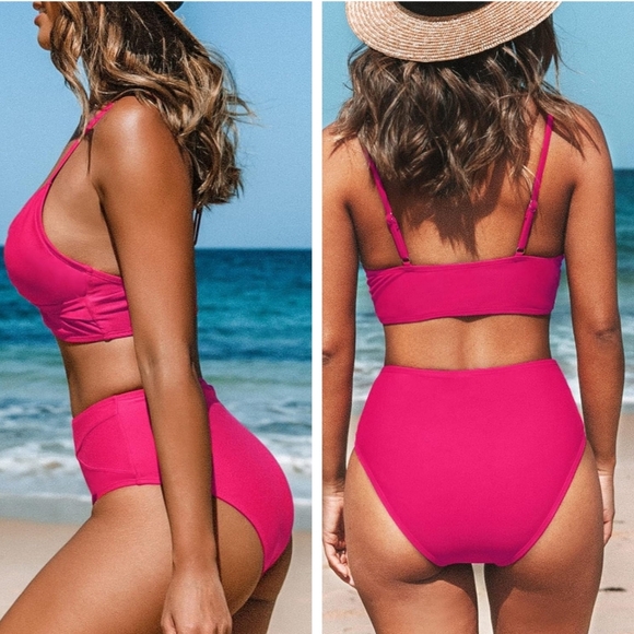 Cupshe Women's Twist High-Waist V Neck Twist Front Adjustable Straps.Size M - Picture 1 of 12